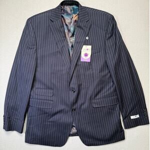 Tayion Men's Classic fit Pinstripe Sport Coat Blazer Navy 44L $360